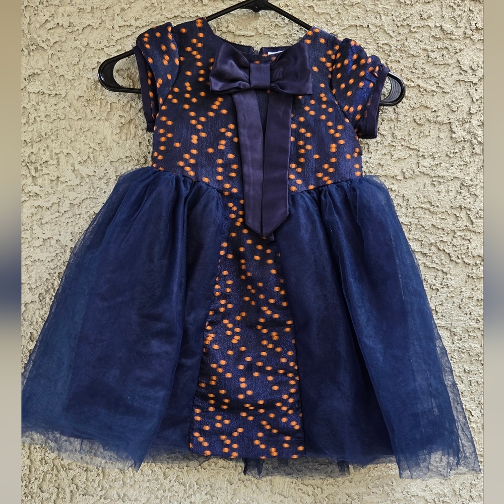 Mama Luma Girls Navy Polka Dot Tulle Party Dress